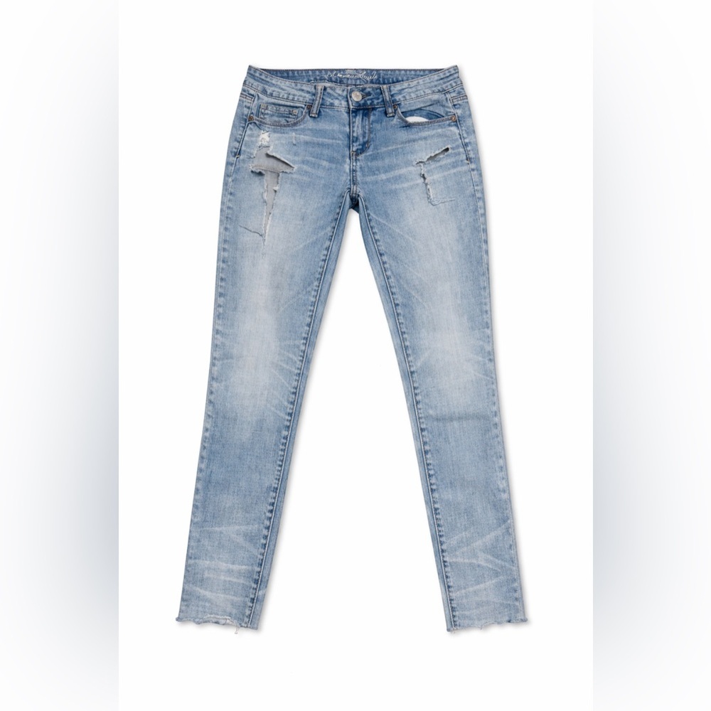 American Eagle Distressed Skinny Jeans | Stretch | Raw Hem